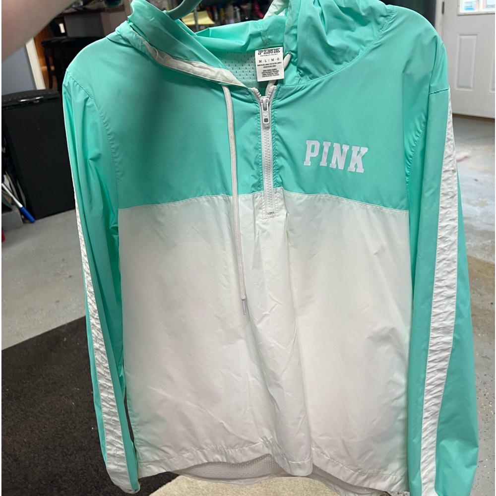 VS PINK Teal and White Windbreaker